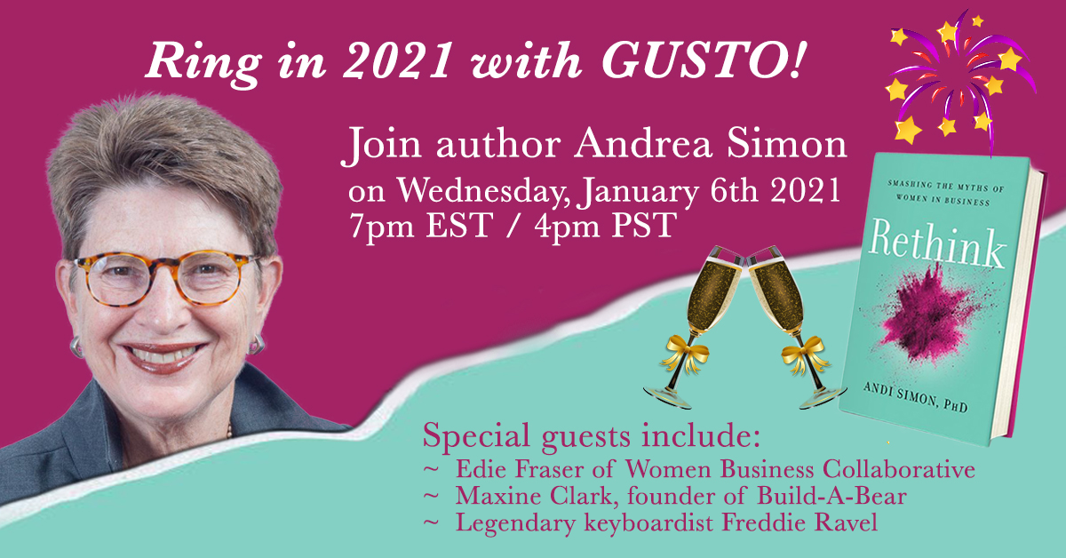 Are you ready to bust some myths? I'm excited to be a part of the upcoming book, “RETHINK: Smashing the Myths of Women in Business," by Andi Simon. Join me, Andi, &amp; special guests WED, JAN. 6 at 7pm EST for a virtual book launch party! REGISTER HERE: bit.ly/3bdPpxT