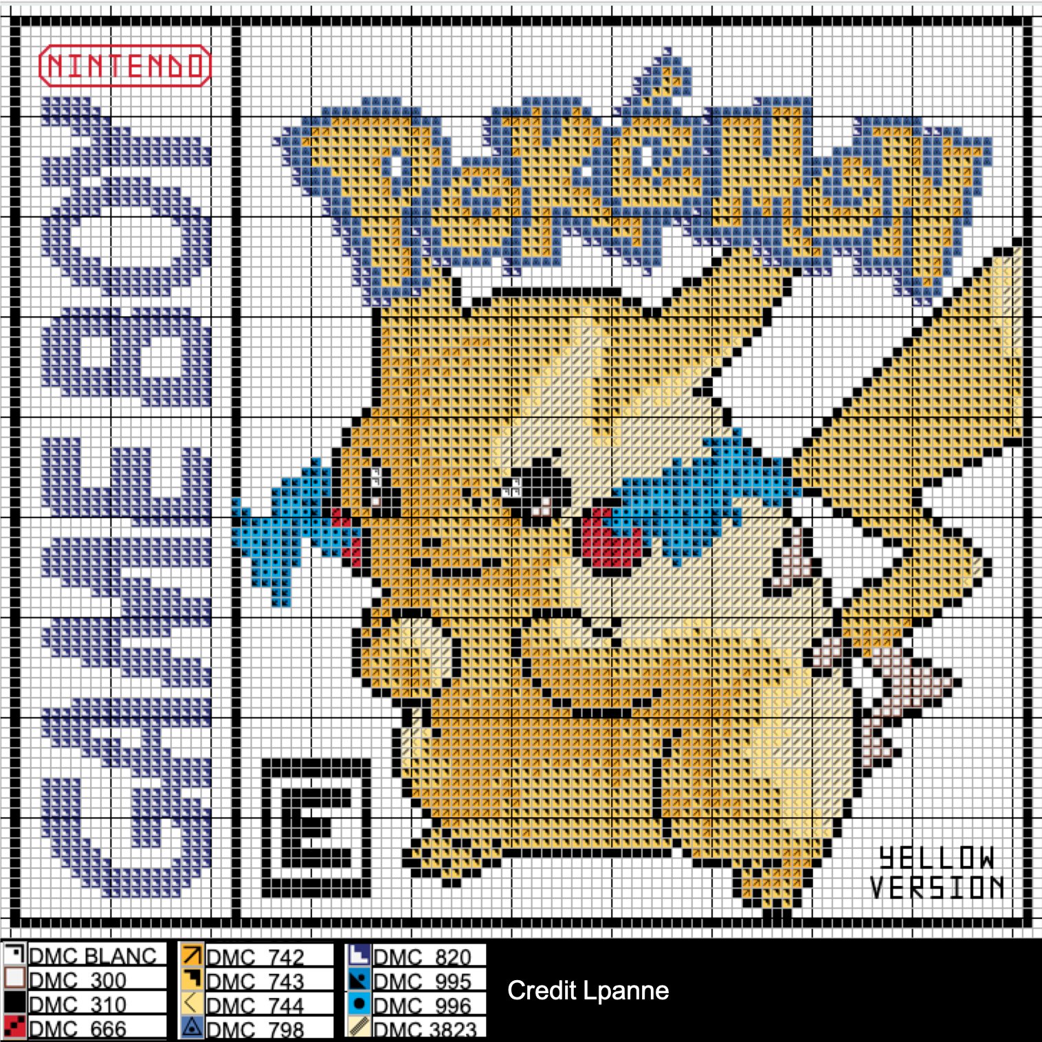 Ash & Pikachu Cross Stitch Pattern - Pokemon Yellow Inspired