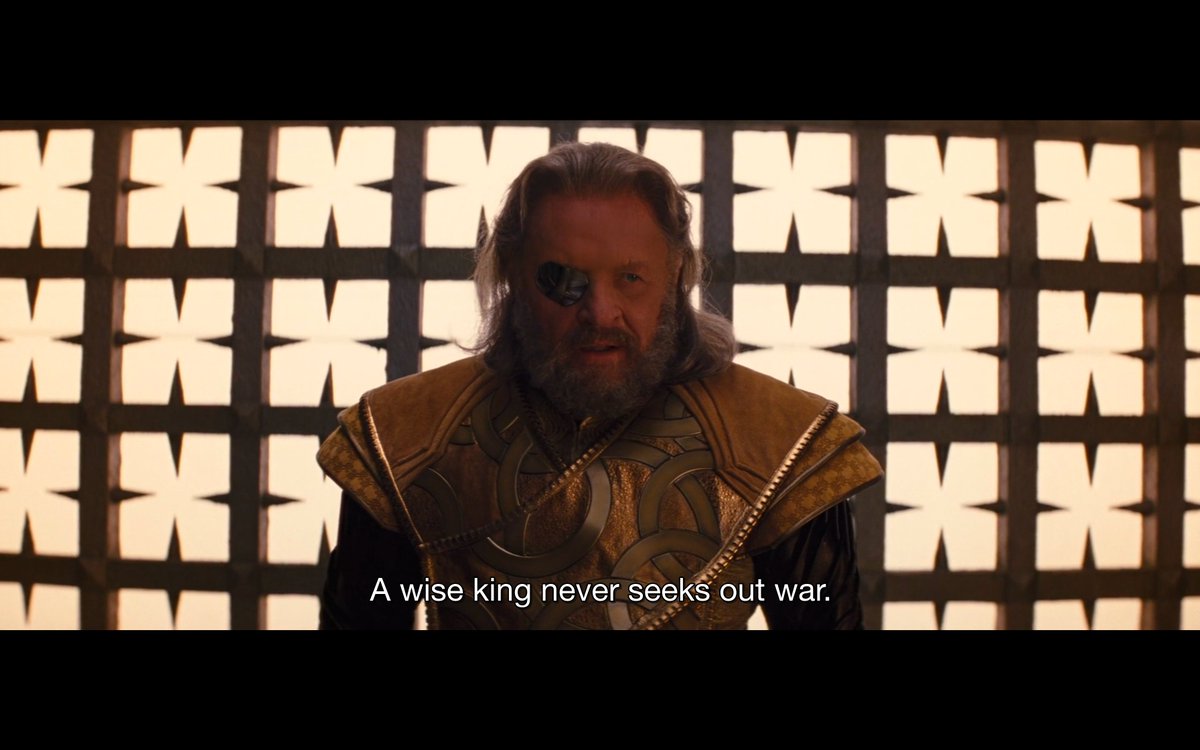 It strikes me that this scene in the 1st Thor movie where Odin explains his philosophy on the use of force doubles as both the message of the movie and as an ideology of the larger MCU. Essentially "don’t strike first but always be ready to utterly dominate any challenger."