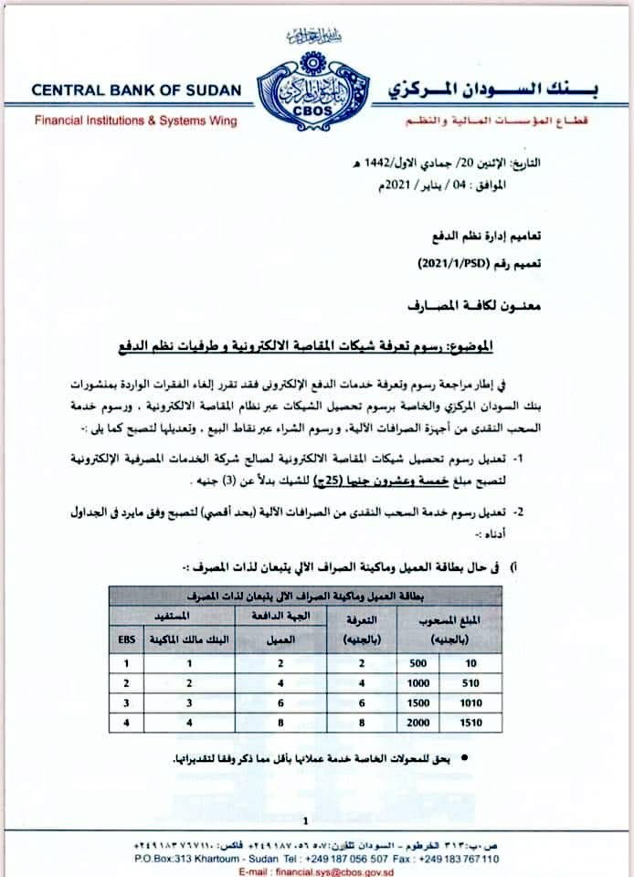 sudanpage's tweet photo. بنك السودان : يعلن زيادة رسوم تحصيل شيكات المقاصة من 3 جنيهات إلى 25 جنيه (بزيادة أكثر من 8 أضعاف).
- زيادة رسوم خدمات السحب النقدى من الصرافات الآلية.
مع زيادة رسوم خدمات الشراء عبر نقاط البيع عبر البطاقات.
  #السودان https://t.co/3wZ1xrmmRc