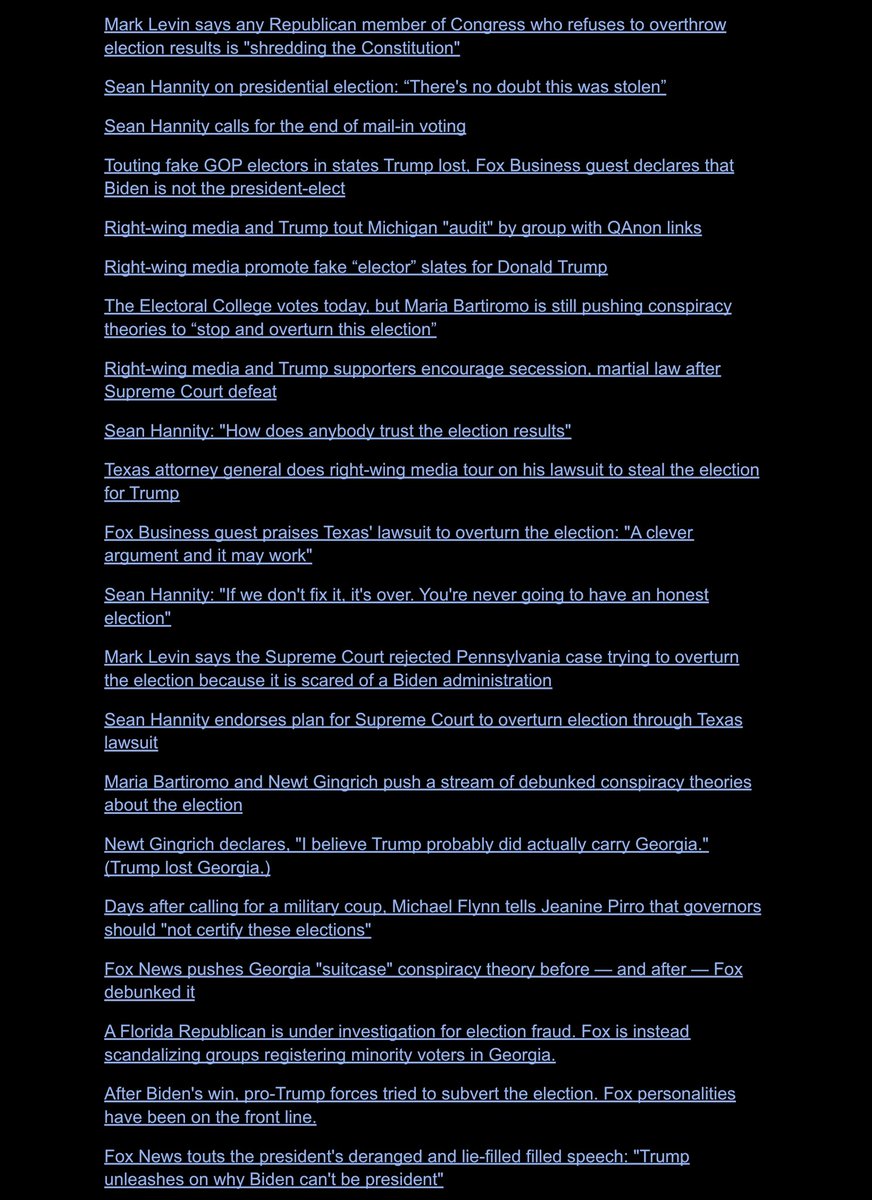 Earlier today I started working on an article about this whole “Yes, but people FEEL like the election was stolen!” argument, aching like they weren’t responsible for why so many people FEEL that way.Made a quick list of some of the ways Fox has sowed doubt since 11/3