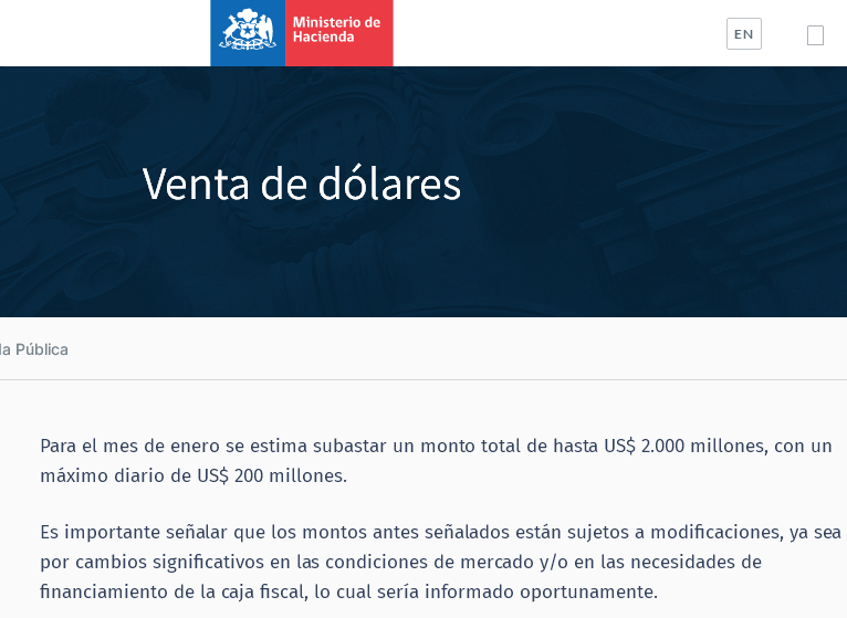 ninyadax's tweet photo. #usdclp  $usdclp El Ministerio de Hacienda continua en el mes de Enero 2021 con el sesgo vendedor. Espera vender US$ 2.000 millones de dolares, con un máximo diario de US$ 200 millones. https://t.co/CvXwchwBjg