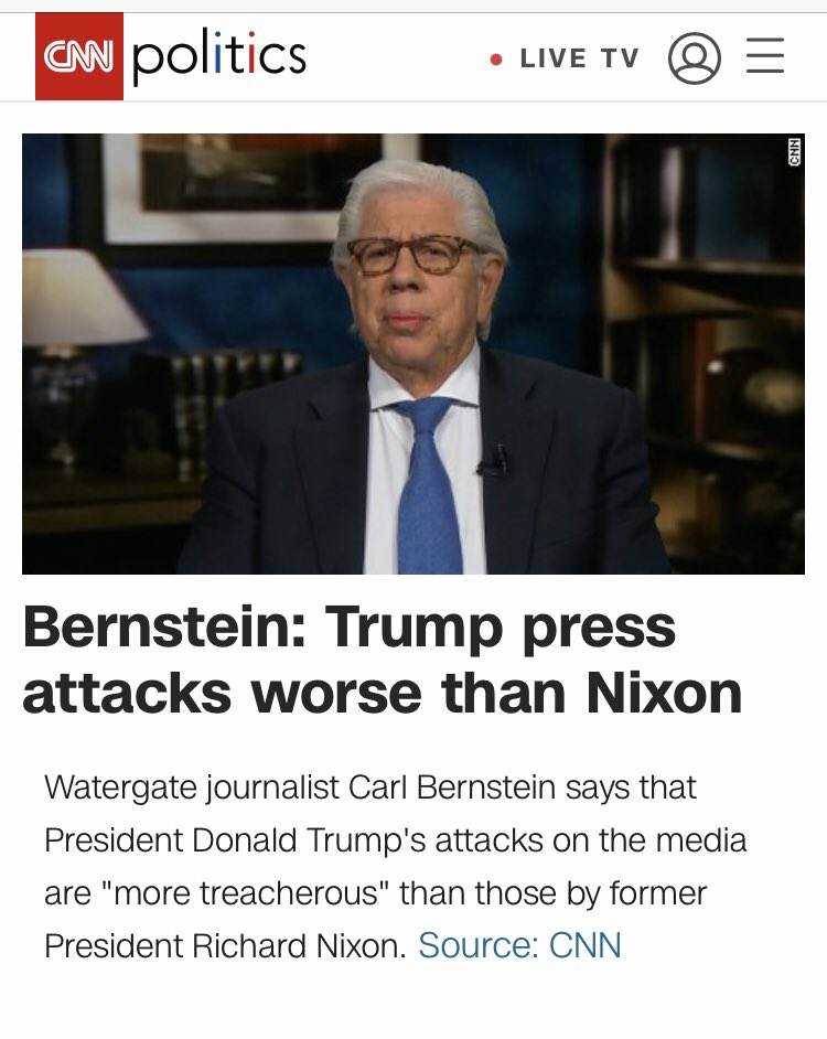 He dips another toe in later, this time in February of 2017, when he describes Trump’s criticism of the press as more “treacherous” than Nixon’s.