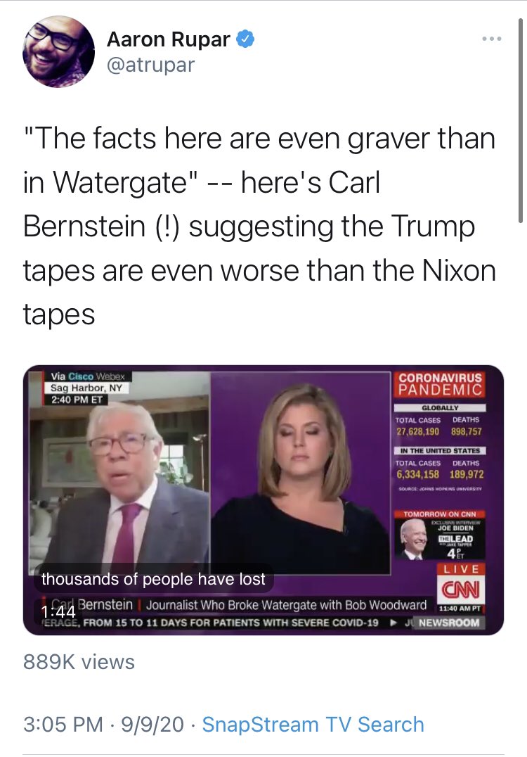 Then in September of last year the tapes about coronavirus from Woodward’s new book (remember that?) were also “worse than Watergate.”