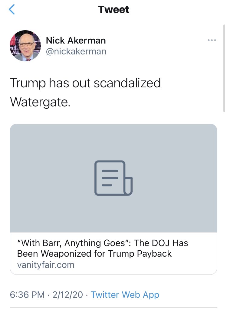 It wasn’t just Bernstein. Other folks involved in Watergate also did this, including former prosecutor Nick Akerman( @nickakerman), who called  @DonaldJTrumpJr’s emails “treason” & a “smoking cannon” back in 2017 (and plenty since - apparently this line gets you booked by MSNBC).