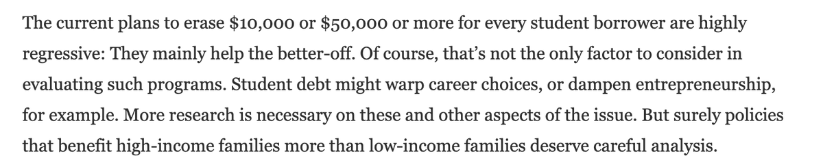 Make no mistake: this op-ed is a shot  @JoeBiden.These empirical gymnastics mask the benefits of broad-based debt cancellation- a key campaign pledge & a chance to help millions w/o Congress.Maybe these purported insights "deserve careful analysis" instead. #CancelStudentDebt