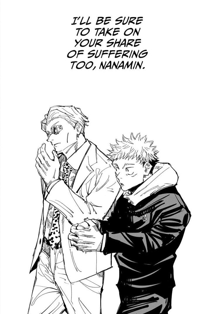  #jujutsukaisen manga spoilersNanami had identified how initially Yuji & Mahito were “children” at the start of their development.Now, having been killed by Mahito & passing his responsibility to Yuji, his death marked the ending of their “childhood” stages.