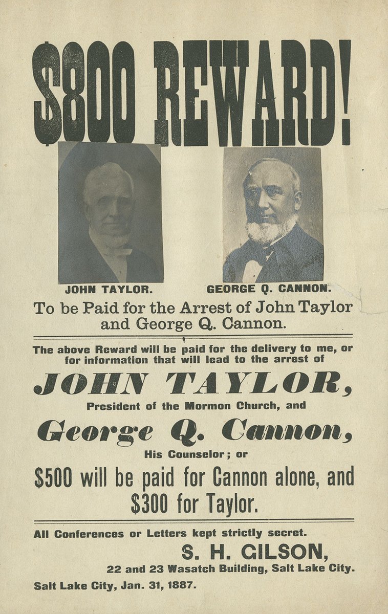 Things reached a tipping point in 1880s, when Mormon polygamists had to go on the run from arrest, & leaders governed from the "underground." Every court decision went against the Mormons, and the church itself was at risk of extinction. Something had to give. /7