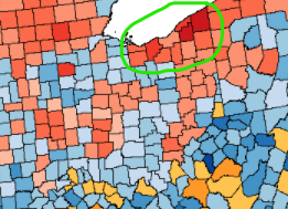 5. "The center of Ohio radicalism was the Western Reserve, which again was almost completely of New England extraction. The inhabitants, said Congressman Edward Wade, were 'a phalanx of emancipationists' & in 1856 the Reserve... gave Fremont [Republican] 67% of the vote."