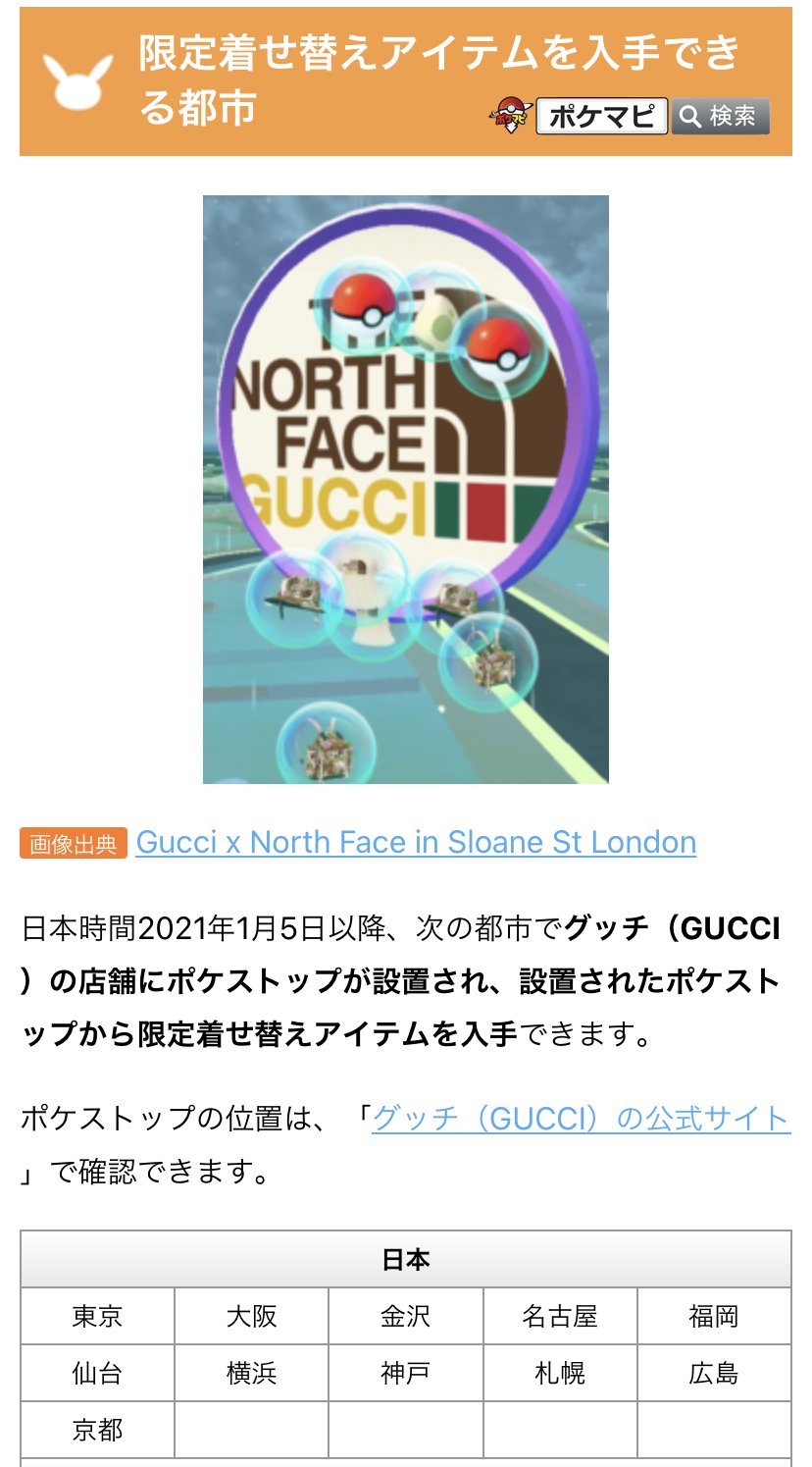 ポケモンgo攻略情報 ポケマピ Auf Twitter The North Face ザ ノースフェイス Gucci グッチ のアバター着せ替えアイテムが登場 世界各地のgucciの店舗にポケストップが設置され 設置されたポケストップから限定着せ替えアイテムを入手できます 詳細