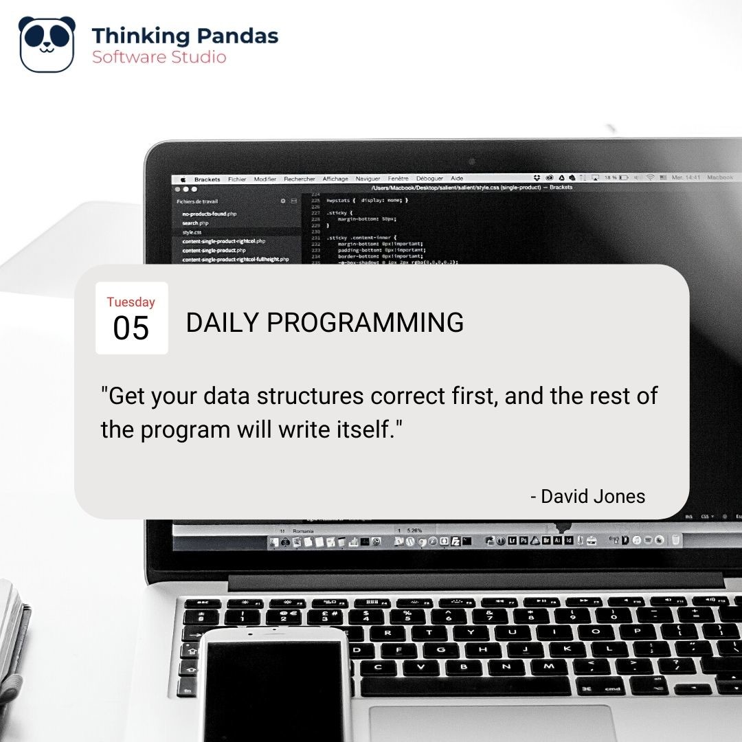 ThinkingPandas's tweet image. #dailyprogramming

&quot;Get your data structures correct first, and the rest of
the program will write itself.&quot;

- David Jones