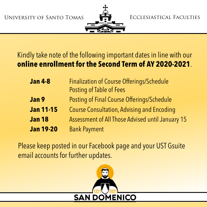 Kindly take note of the following important dates in line with our online enrollment for the Second Term of AY 2020-2021.