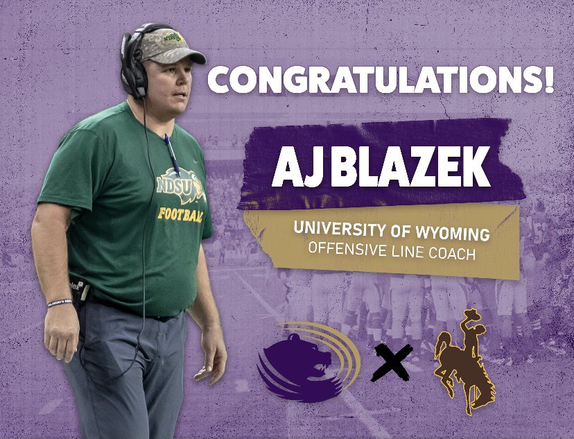ButlerGrizzlyFB's tweet photo. Congratulations to former Butler Grizzly AJ Blazek on becoming the new Offensive Line Coach at the University of Wyoming.
#ButlerAlums
#OLPride https://t.co/S5n0T0nTLs