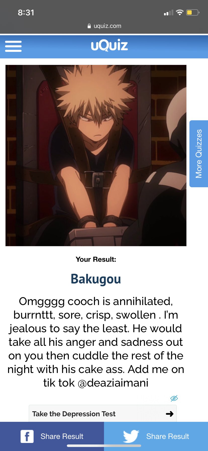 Layth On Twitter: &quot;I Took The Which Mha Character Are You Most Likely To  Fuck Quiz. Tell Me Why I Got Bakugo- Wtf Https://T.co/Tyuczdqrn3&quot; / Twitter