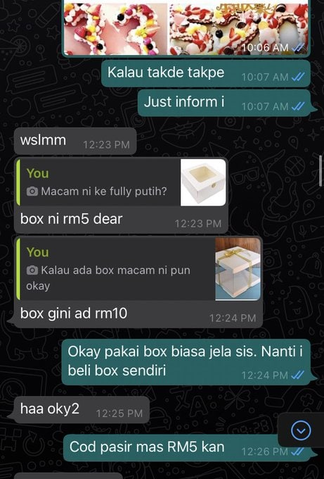 Since ramai request nak baca conversation, I attached sini ya. Dari awal order sampai I malas nak layan dah.Note that seller ni kat Kelantan. I order untuk majlis bertunang kat kampung.