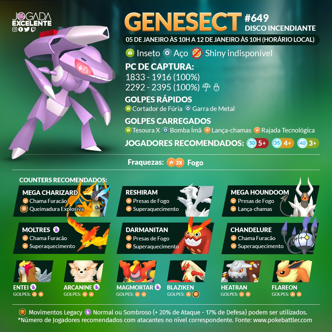 Jogada Excelente on X: Genesect (Disco Incendiante) será o