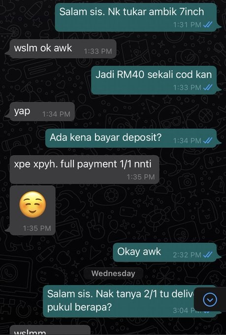 I mintak tukar size 7inci tapi dia tak note pun. Bila buat payment tanya balik kenapa payment tak cukup