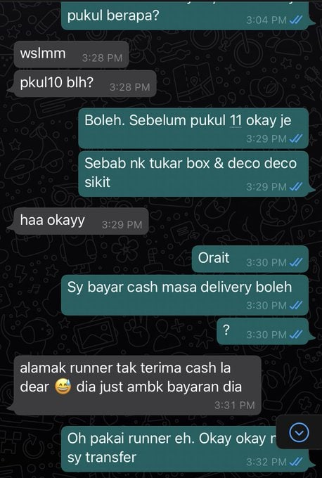 I mintak tukar size 7inci tapi dia tak note pun. Bila buat payment tanya balik kenapa payment tak cukup