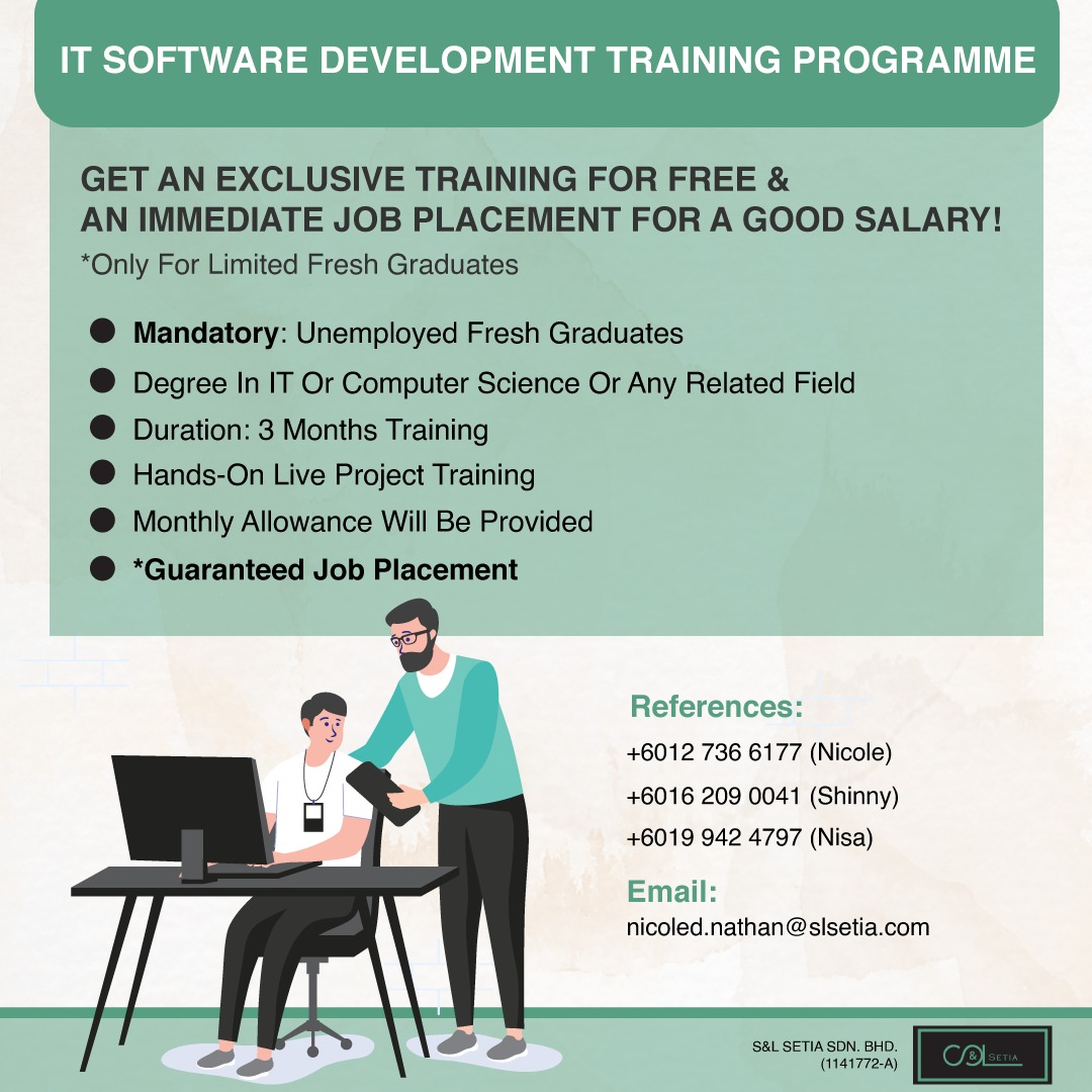 kinkalowCurl's tweet image. Attention fresh graduate!!! Peluang ni. Grab it while you can. Semoga dipermudahkan urusan mencari kerja korang. #Training #ITSoftwareDevelopment @Oh_KerjaKosong #ComputerScience #SoftwareDevelopment