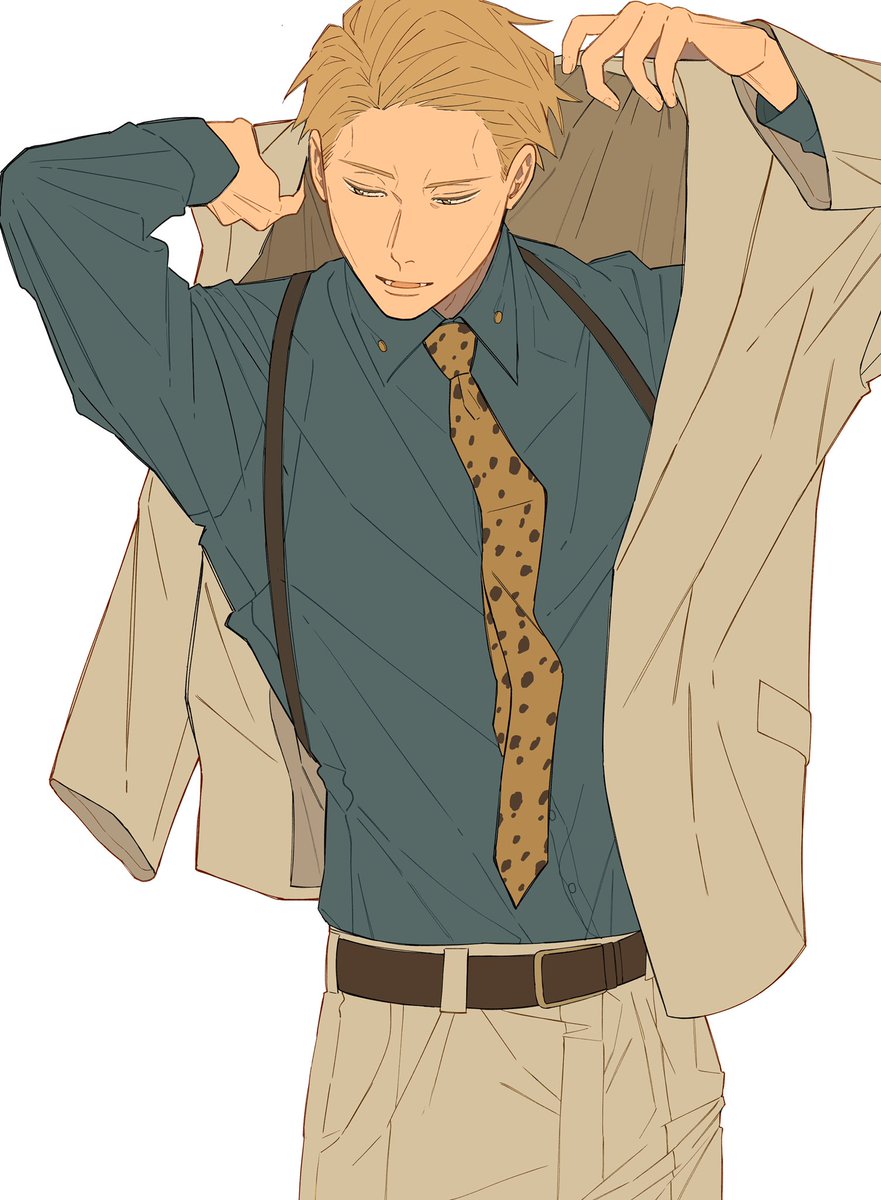 nanami kento male focus shirt 1boy solo necktie blonde hair short hair  illustration images