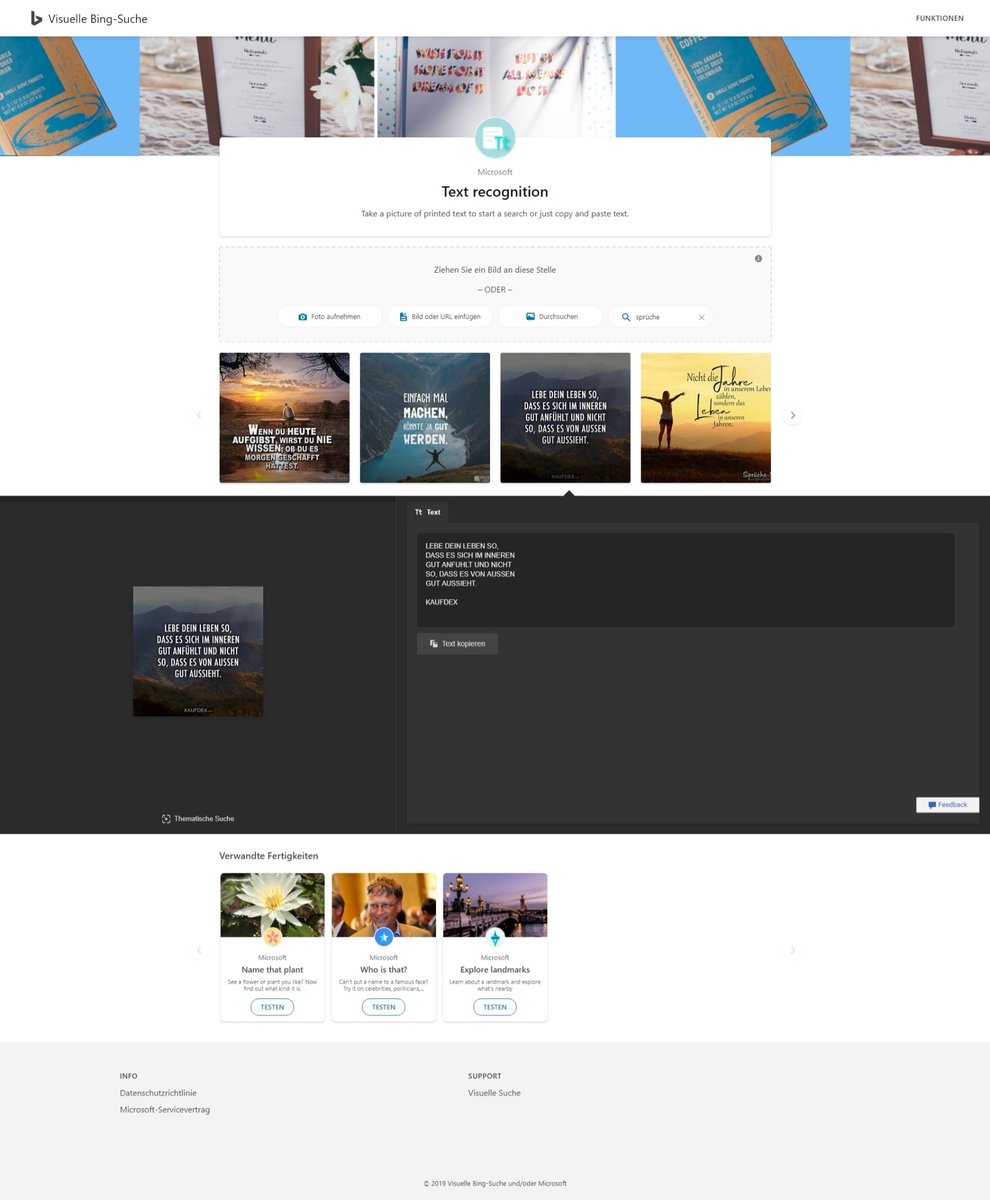 MrX_1980's tweet image. I did a quick test. It works with German except umlauts and handwriting. I already gave feedback to @bing.
#BingVisualSearch