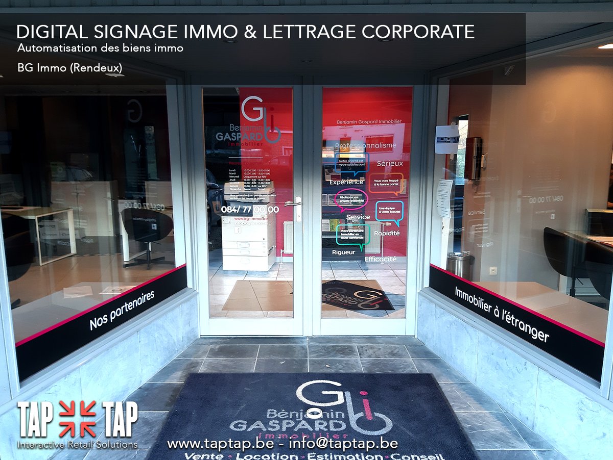 taptapdigital's tweet photo. Solution Digitale Vitrine IMMO 
https://t.co/gAUW7h6ds0

> Affichage automatique des biens immobiliers !
> Plus de visibilité !
> Vitrines toujours à jour !

Écran vitrine &amp; Lettrage corporate pour BG-Immo de #Rendeux

#digitalsignage #vitrineimmo #immobilier #vitrinedigital https://t.co/RY637zj5mR