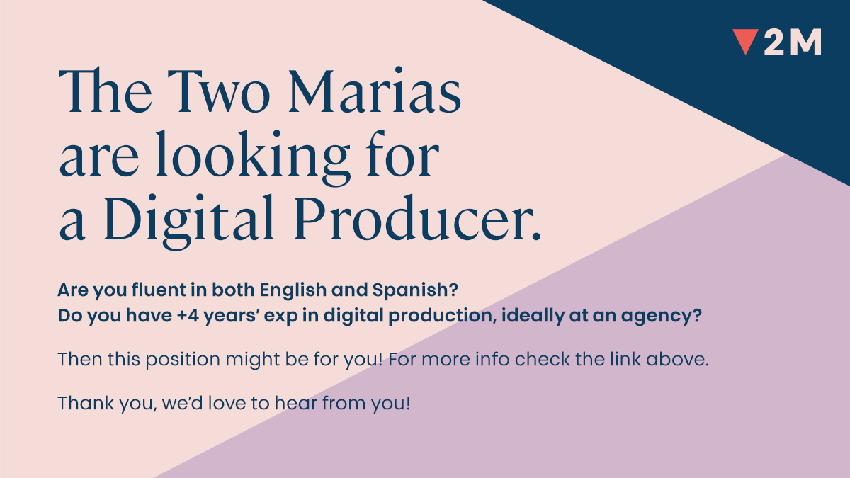 With the new year we'd like to bring in some new energy into The Two Marias. We're now looking for a Digital Producer, so if you can help us we would be most grateful! Here's a link with all the info bit.ly/34TqWdb

#thetwomarias #digitalproduction #barcelondon