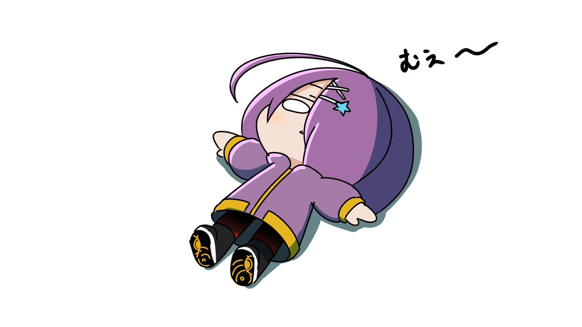 1girl purple hair solo chibi hair ornament lying on back  illustration images