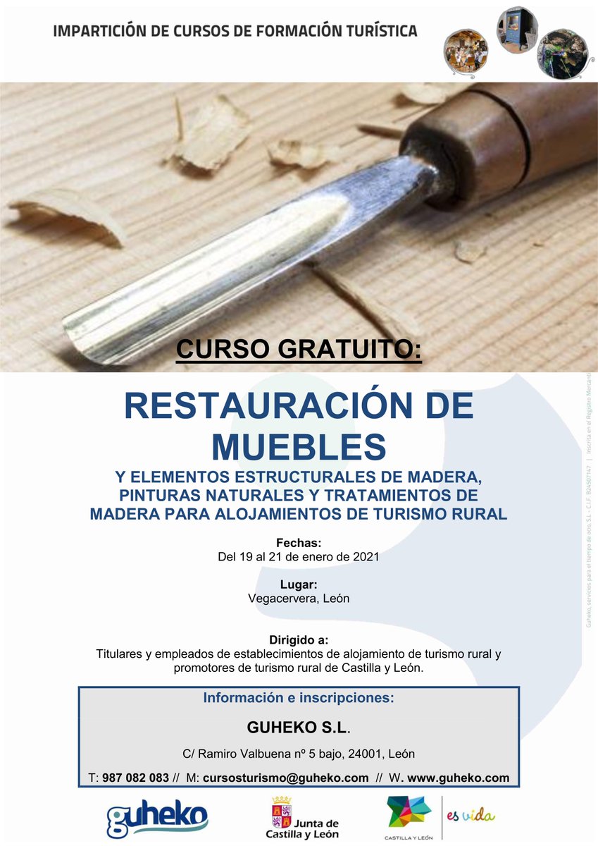 guhekoleon's tweet photo. Comenzamos 2021 con fuerza y con el CURSO GRATUITO DE RESTAURACIÓN DE MUEBLES para alojamientos turísticos con @CyLesVida 

🗓 Fechas: del 19 al 21 de enero
▶️ Lugar: Vegacervera, León
✅ Plazo de solicitud hasta el viernes 8 de enero‼

https://t.co/FcLOtnoQ4g https://t.co/H39RhraWxF