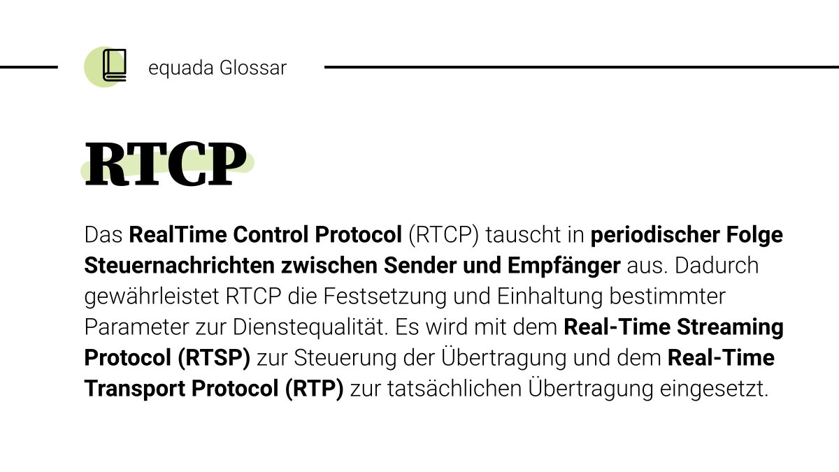 Es ist wieder Zeit für unser #equada #Glossar! Hier finden Sie alle wichtigen Fachbegriffe und eine kurze Erklärung der Telko-Branche. 

Heute erläutern wir den Begriff „RTCP“:

#cloudtelefonie #rtcp #streaming #voip #voipsolutions #cloudsolutions #WeLoveIT #LoveIT