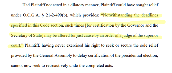 Or perhaps not. This is an excellent point. It basically says "if you want to challenge the election results after those deadlines you can ask the court to STAY the certifications by showing a good reason for concern."