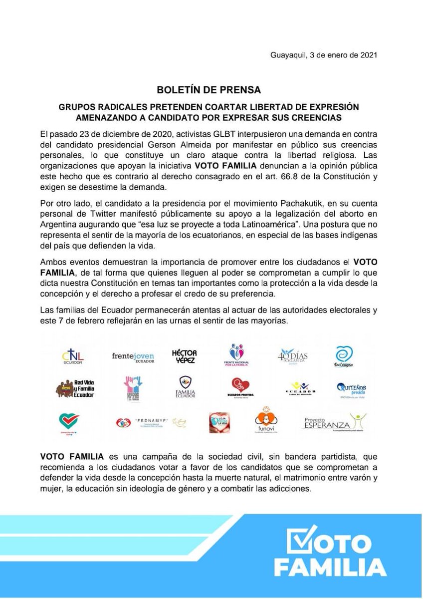 VotoFamilia's tweet photo. DENUNCIAMOS ANTE LA CIUDADANÍA

Boletín de Prensa👇 https://t.co/Dyu6fH4mkn