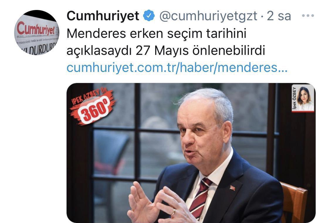 Menderes erken seçim de yine kazansaydı .. yine erken seçim diye çığırırdınız...  çünkü milletin iradesini yok sayıyorsunuz 
Algınız bile yalan 
Manşetiniz yalan
İçiniz,dışınız yalan..
#DibeBattınız
#PolisiminYanındayım