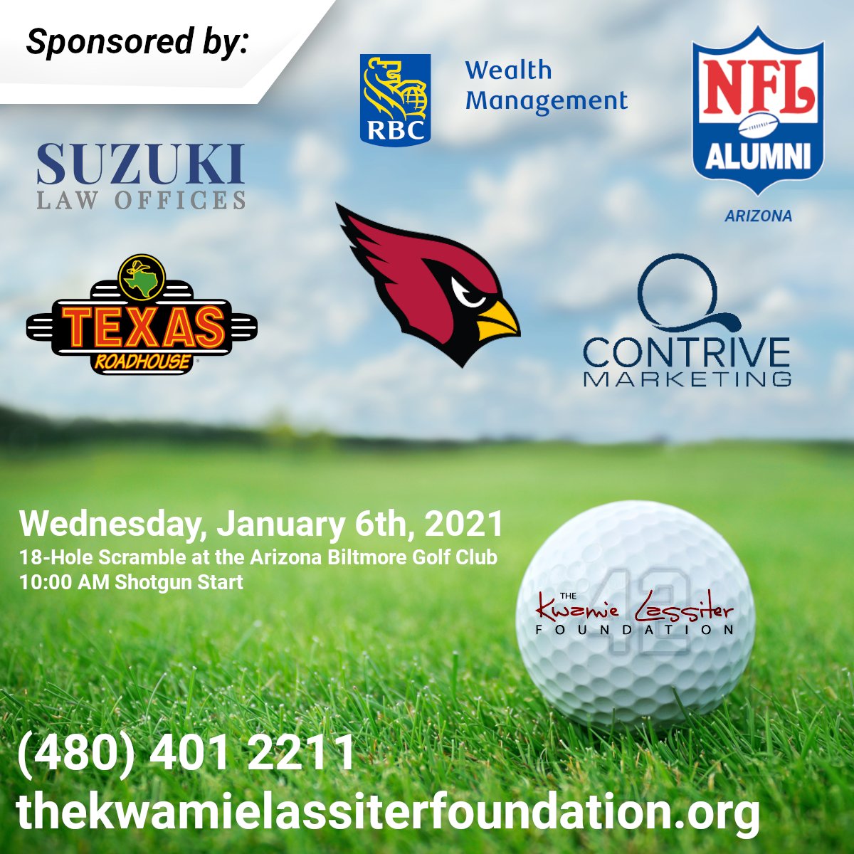 Only 1 day left until the big day! January 6th is the inaugural Kwamie Lassiter golf classic and we've got 4 more awesome celebrity players to announce! 

Contact us with any questions or concerns regarding event details or donations! Can't wait to see everyone!