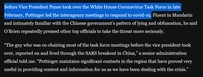 “Depending on whether the COVID response is portrayed positively or not, I either heroically led – or was just a powerless pawn on – the COVID Interagency Task Force” 3/