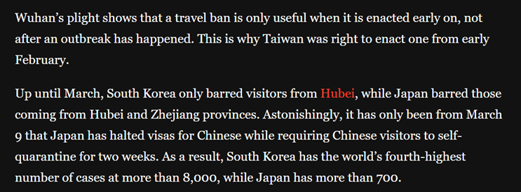 Taiwan was trying to extend its travel ban on China worldwide in late January, while containing COVID in the country so as to isolate its ideological rival 17/