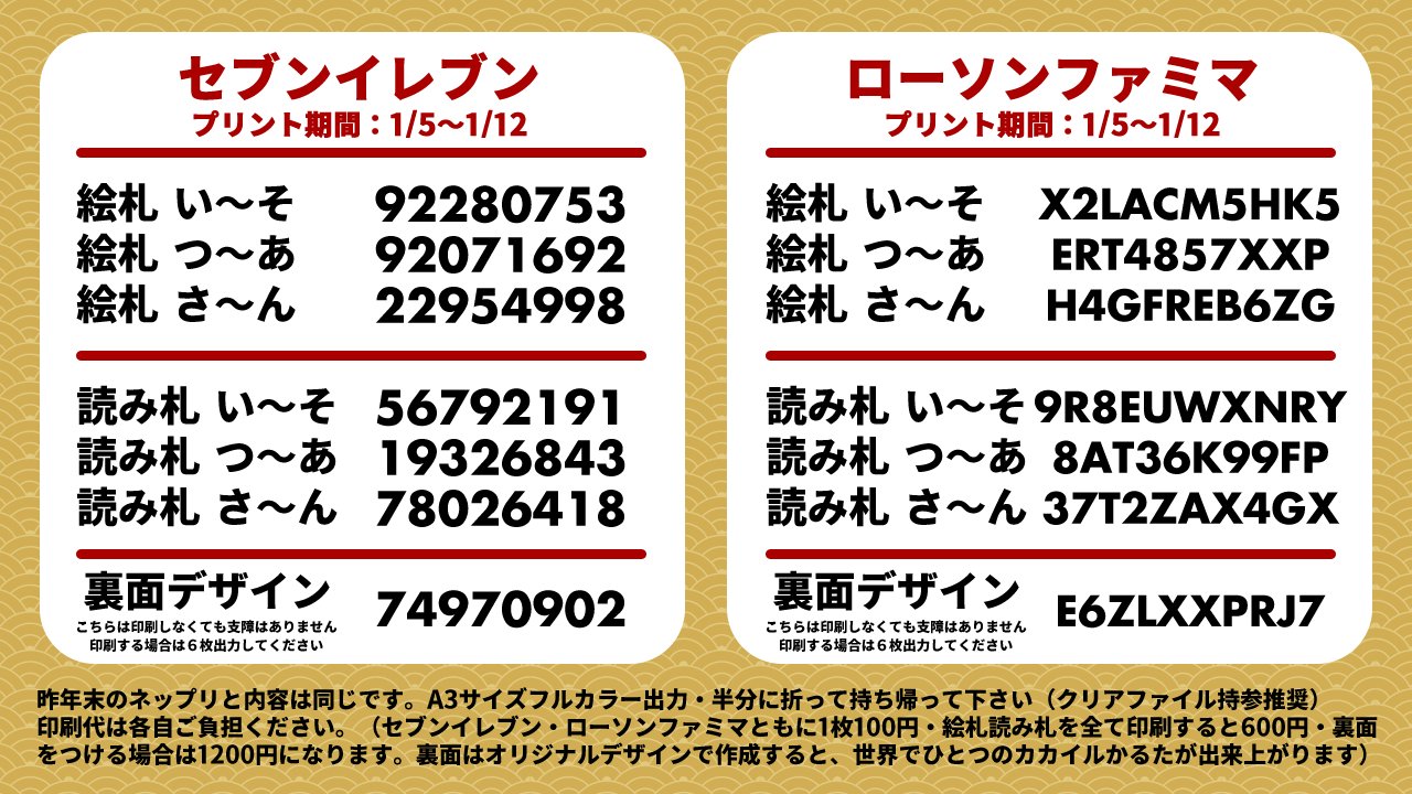 カカイル周年記念 カカイル成人式 お知らせ カカイルかるた のネットプリント2回目を開始しております 昨年プリントアウト出来なかった方はぜひこの機会に A3サイズ 1枚100円 絵札読み札を全て印刷すると600円 裏面 6枚 をつける場合は
