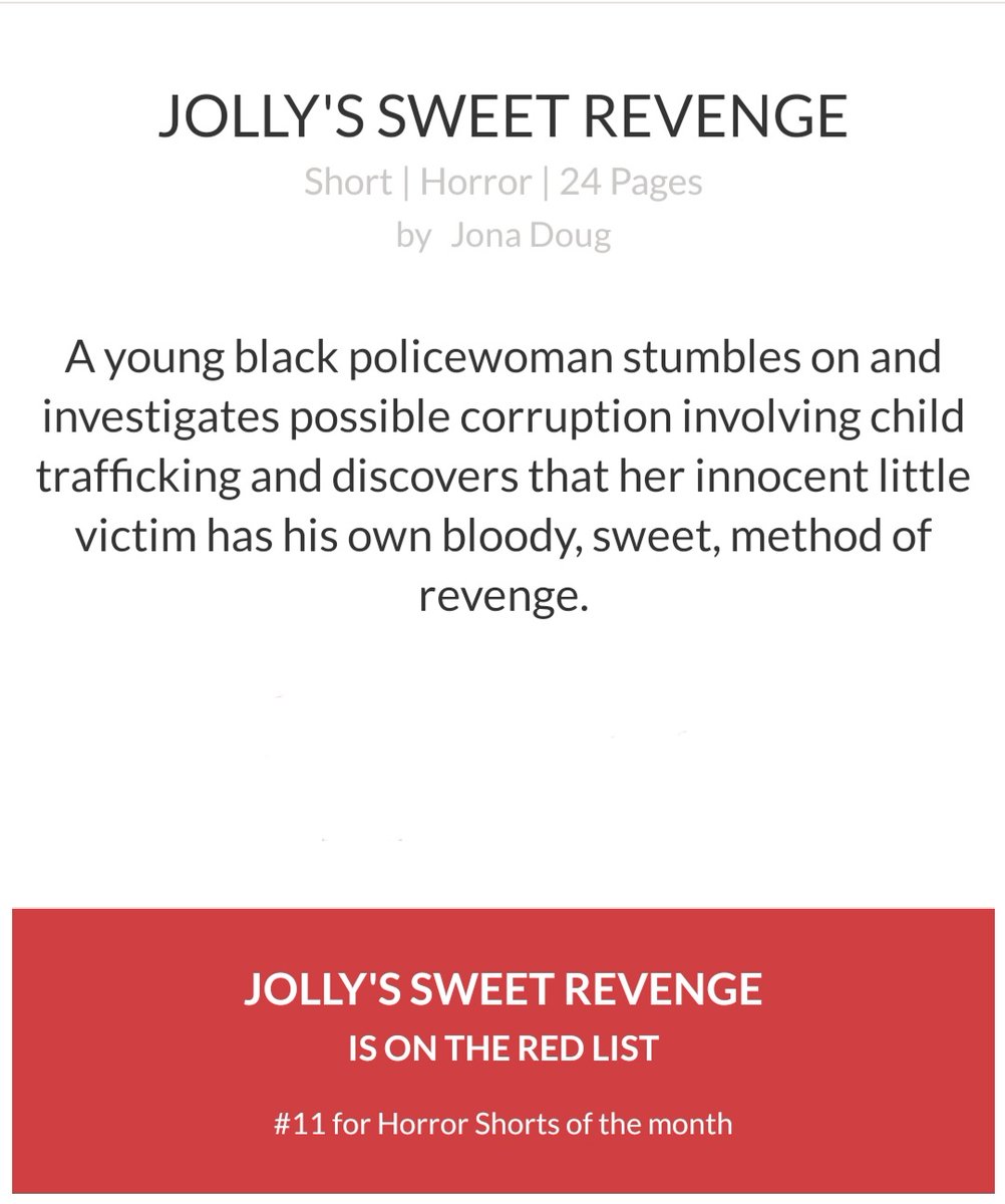 JonaDoug's tweet image. SWEET! My #HorrorShortScript,
Jolly&apos;s Sweet Revenge,
is on #TheRedList this month for #HorrorShorts.
@PrewgaG @NetworkISA @IndieWire #indiehorrorshorts #screenwriting #screenwriters #availableshortscripts #horror
