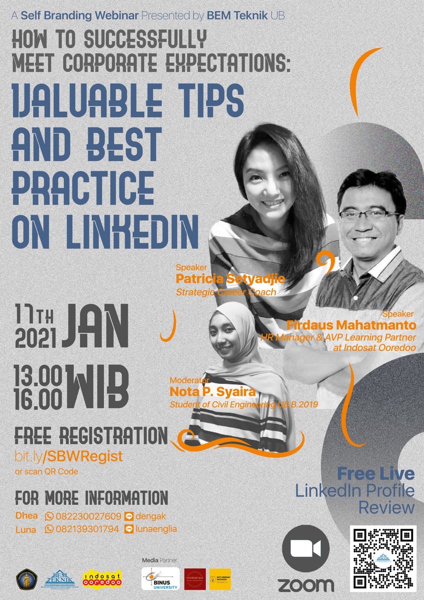 Halo KBMT!

Kali ini Departemen Medikraf mengadakan webinar yang akan menjawab semua pertanyaanmu bersama narasumber yang oke banget! Di webinar ini, kalian akan mendapatkan informasi dari recruiter dan praktisi LinkedIn langsung loh! 

Departemen Medikraf
BEM TEKNIK UB 2020/2021