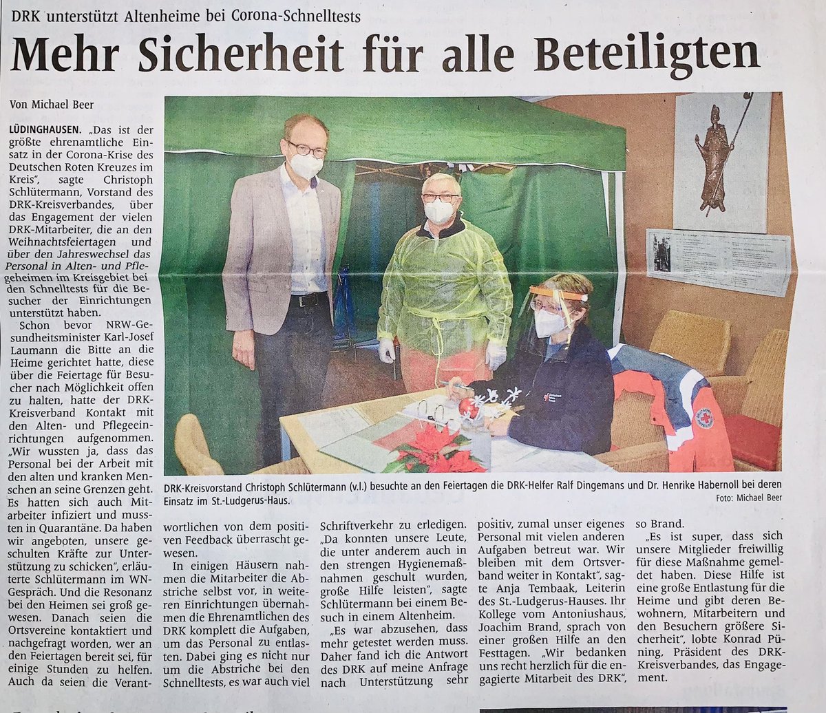 #DRK Hilfe an den Feiertagen in #Pflegeheimen dankbar angekommen.  Rund 14 Einrichtungen konnten im Kreis Coesfeld auf zusätzliche Helferinnen und Helfer des DRK setzen. #Coronanothilfe