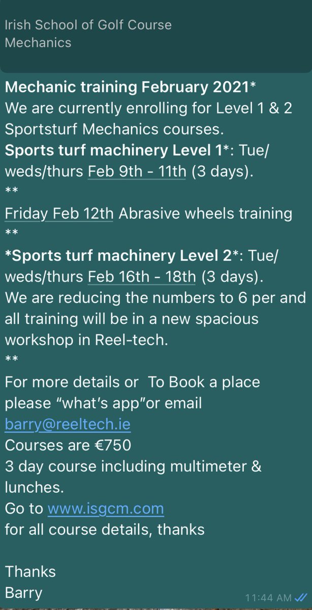 Mechanical training dates for February. All details below. Get in touch today and book a space to upskill you and your staff for 2021.