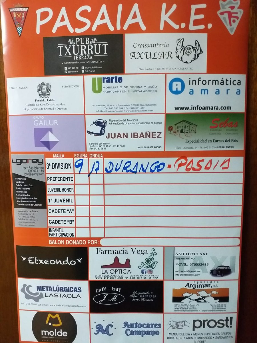 Próximo partido del Pasaia Kirol Elkartea, primero de la segunda vuelta a seguir con la racha, Aúpa Pasaia!!!
<a href="/SCDDurango/">Cultural de Durango</a>