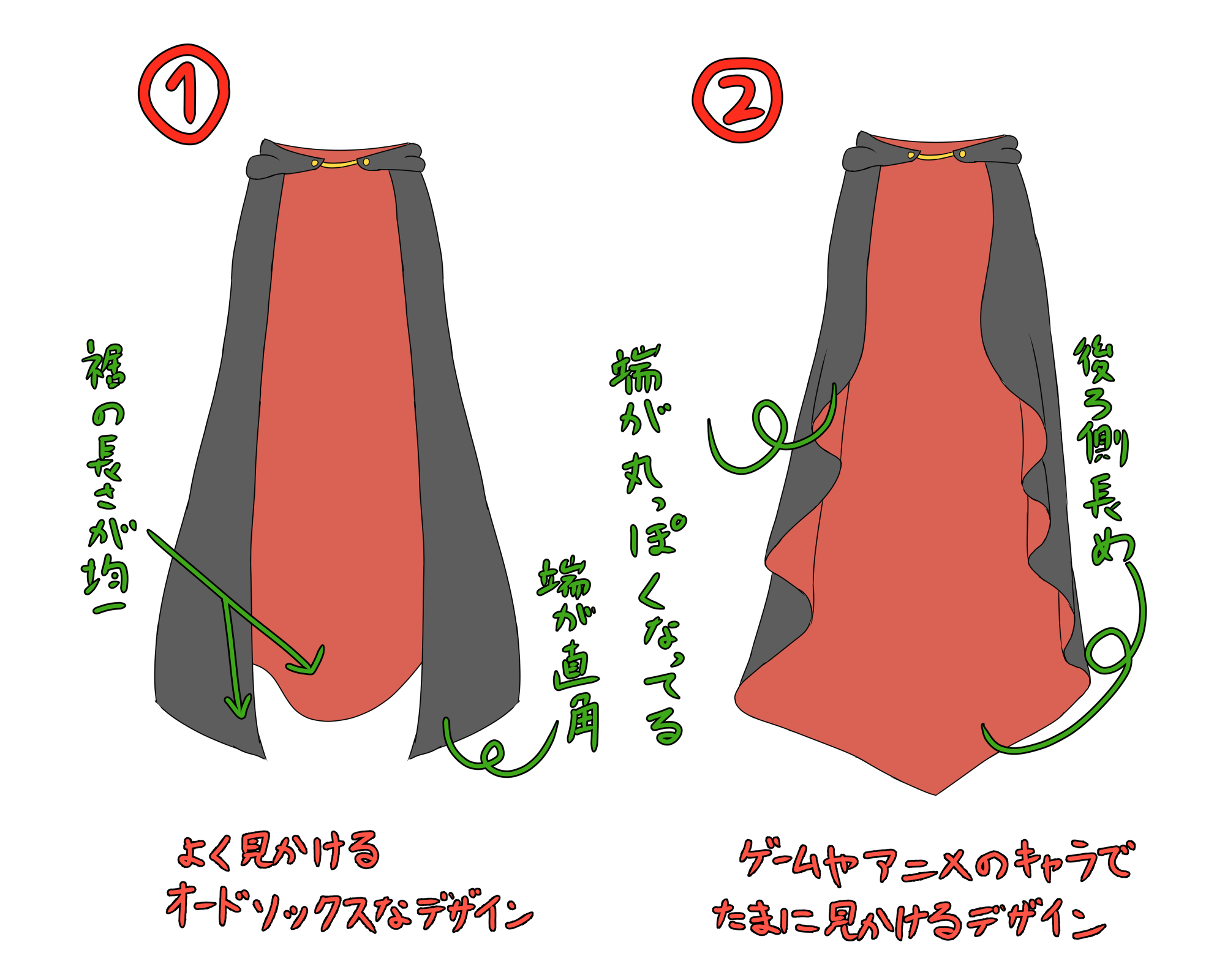 ぜーべっく Na Twitteru マントといえば大体 のデザインを連想するけど たまにゲームやアニメキャラが羽織ってるマント で のような端が丸くなってるデザインも見かけるな 個人的には のように裾の端が直角になっているタイプが好きなんですよねｗ 他の人はどう