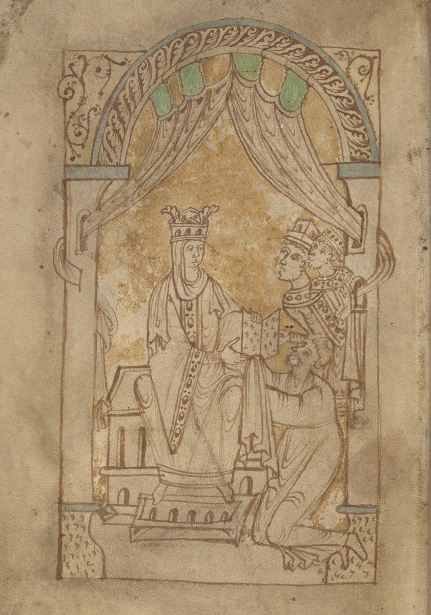 The 2nd image of Emma of Normandy is her portrait on the Encomium Emmae Reginae, a political work commissioned by Emma herself. Note how she is big, central and enthroned, while her two sons, King Harthacnut and King Edward (whose death begins this thread), peer in from the side.