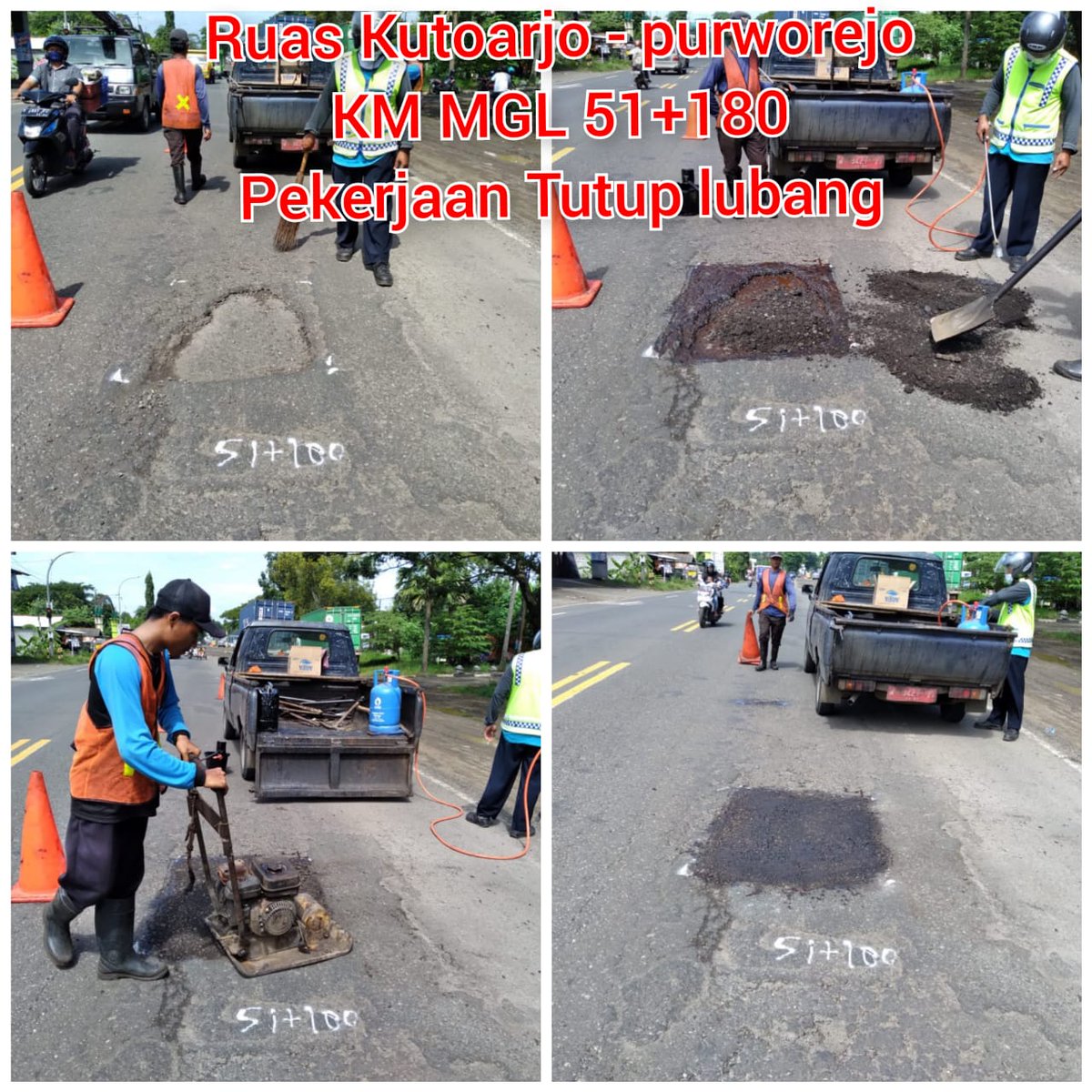 Kegiatan tim penutup lubang PKK 2.5 Prov. Jateng, Selasa 5 Januari 2021. 
Untuk para pengendara mohon tetap berhati-hati karena masih ada kerusakan jalan yg belum tertangani.🙏🙏🙏
<a href="/ganjarpranowo/">Ganjar Pranowo</a> 
<a href="/ganjarpranowo/">Ganjar Pranowo</a> 
@dpubmckjateng 
<a href="/bptj_cilacap/">BPJ Wilayah Cilacap #JalanCantik #JatengGayeng</a> 
<a href="/bpj_magelang/">BPJ Wil Magelang #JalanCantik #JatengGayeng</a>