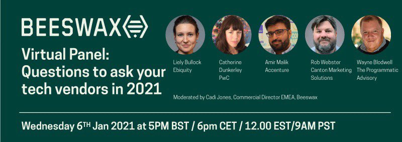 cadielisejones's tweet photo. Want to know the right questions to ask your AdTech partners this year?  Join us for @BeeswaxIO ‘s panel on Weds at 5pm U.K. to hear from these brilliant panelists. Register here: https://t.co/k1XHdrKdyy https://t.co/g5ujvPewmR