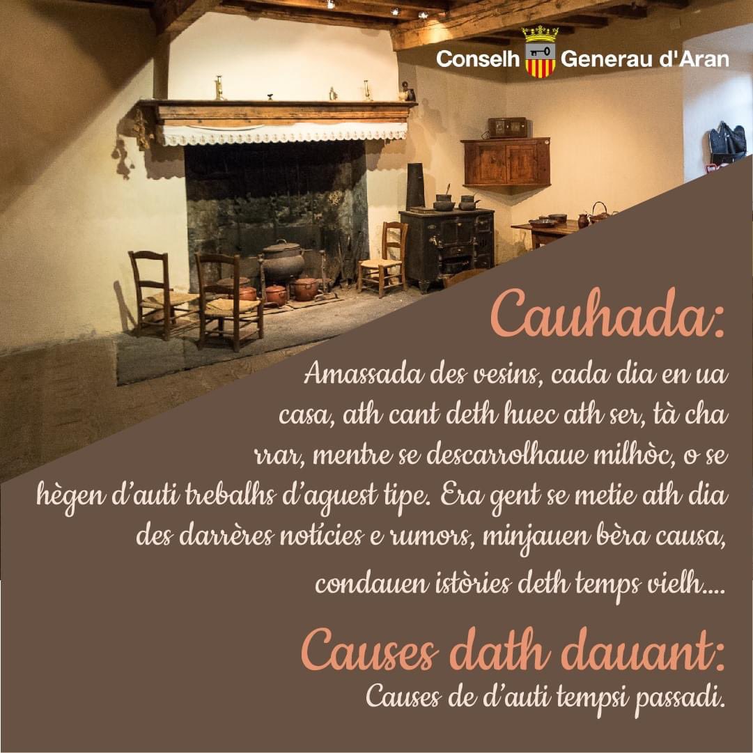 EXPRESSIONS🗣 En aranés existissen fòrça expressions que hèn referéncia as tradicions e formes de víuer en Aran, es cahuades formen part der hilats sociau de causes dath temps. 
#tradicions #expressions #expressionsaraneses #tradicionsaraneses #cahuades #causesdathtemps #aranés