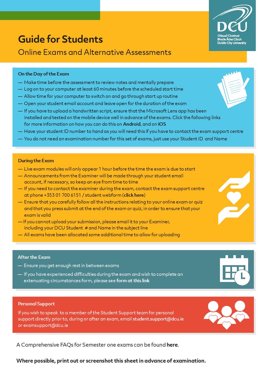 Dublin City University (@dcu) on Twitter photo Good luck to all DCU students taking exams this week!
A #reminder that the DCU Exam Support Centre opens from 8:30am - 5:30pm today and can be contacted
- via the exam support form: dcu.ie/examform
- via phone at +353 1 700 6151 or
- email at examsupport@dcu.ie Good luck to all DCU students taking exams this week!
A #reminder that the DCU Exam Support Centre opens from 8:30am - 5:30pm today and can be contacted
- via the exam support form: dcu.ie/examform
- via phone at +353 1 700 6151 or
- email at examsupport@dcu.ie