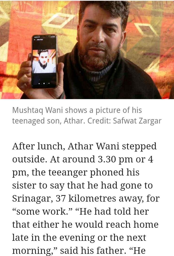 Athar told his sister on 29 Dec at around 3:30 PM that he has gone to  #Srinagar and will reach home late in the evening or next day morning. He also said that his phone might be switched off due to low battery.              #kashmir  #TerrorFreeKashmir