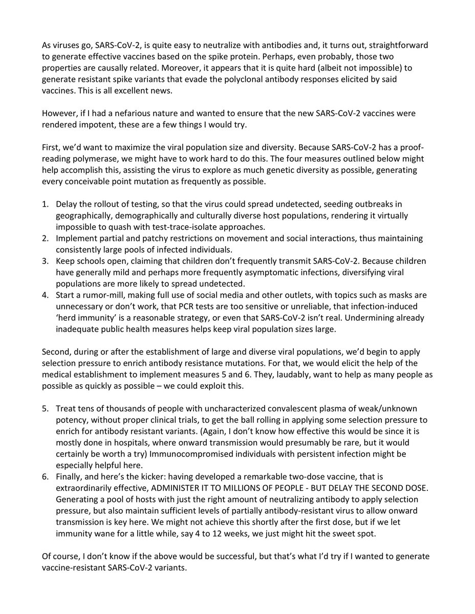 MetisMeetsSci's tweet image. I just read this text by an anonymous virologist about how we are promoting new mutations and resistances to appear. Passing it on to wiser hands ⤵️